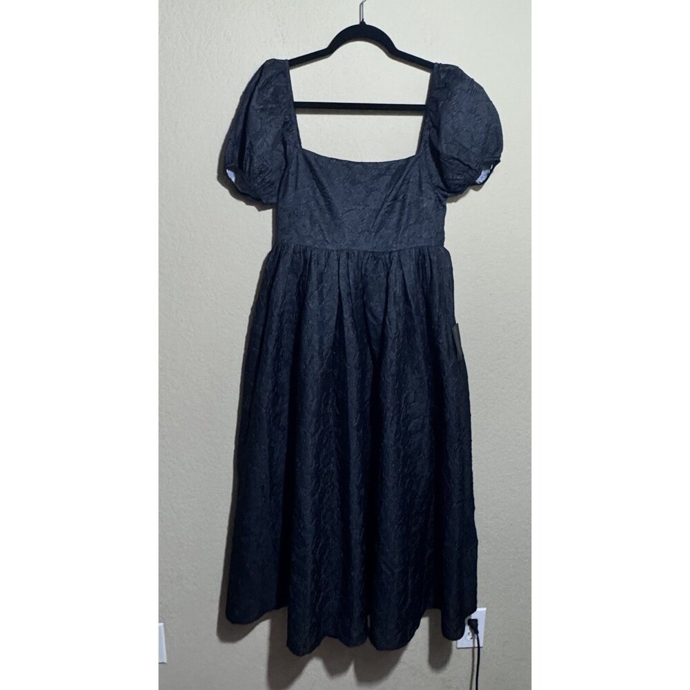 NEW Lulus Adorable Mood Black Floral Jacquard Puff Sleeve Babydoll Dress Size S